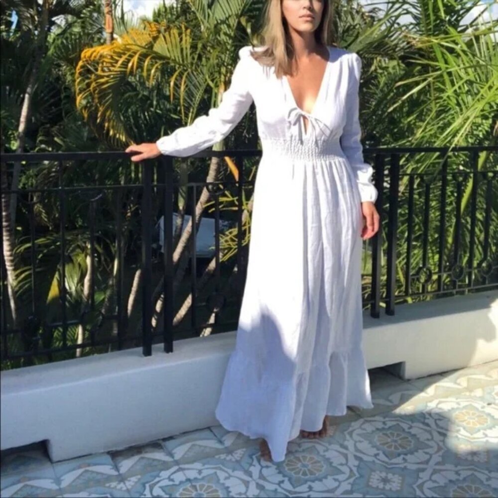 Reformation Chantal Linen Maxi Dress in White Medium